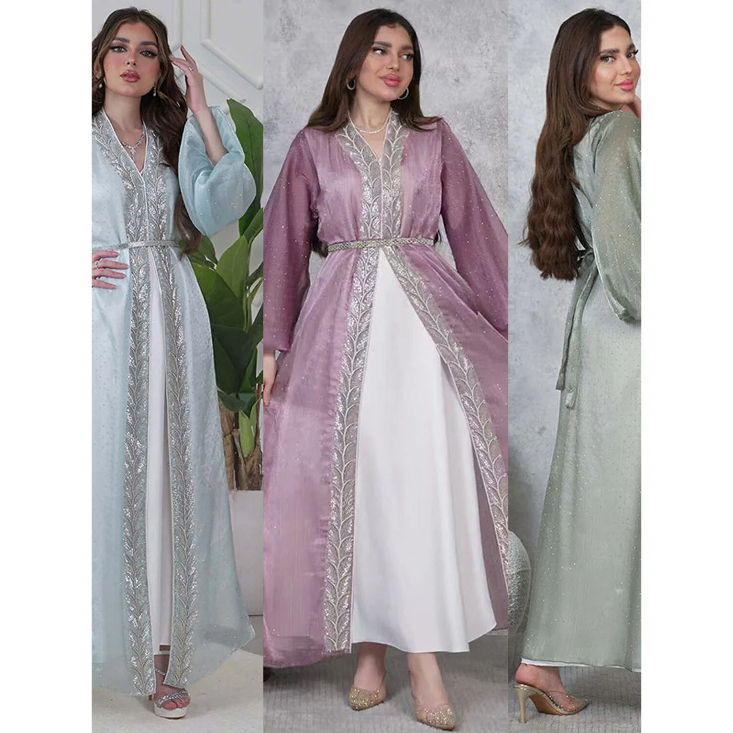 

Women's Bubble Sleeve Open Cardigan Robe Dress Set Hot Stamp Spring 2026 Ethnic Stage Costume Casual Fashionable Set