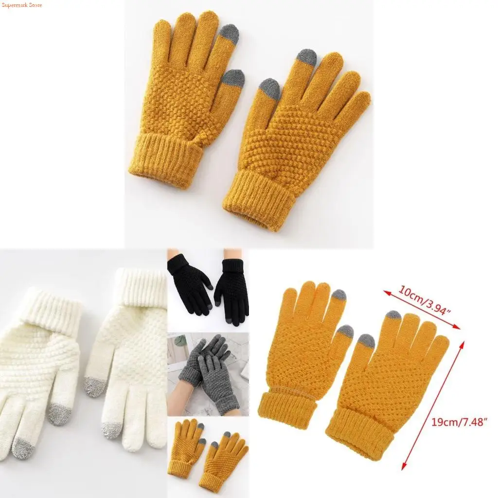 Q5WE Winter Touchscreen Gloves Knit Warm Thick Thermal Soft Comfortable Plush Lining Elastic Cuff Texting Mittens for Unisex