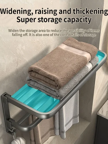 Imagen 2 del producto Toallero de 50CM-60CM, toallero espacial de aluminio, estante de almacenamiento para inodoro, montado en la pared, actualización y grueso, color gris/negro
