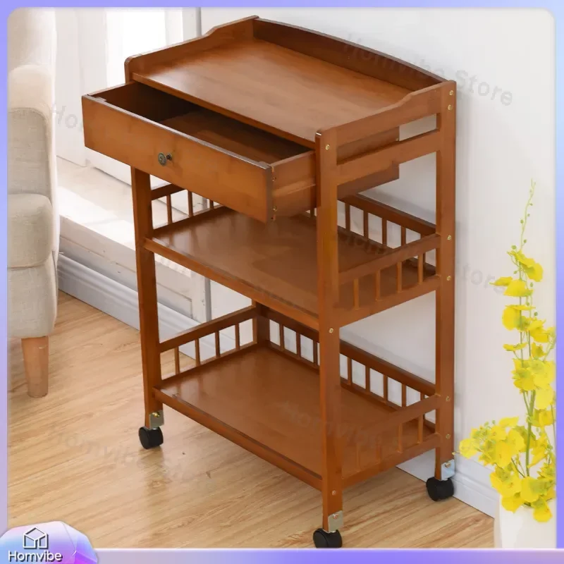 for Nanzhu Mobile Dining Cart Hot Pot Rack Kitchen Beauty Salon Hotel Tea Solid Wood Three Layer Serving Trolley