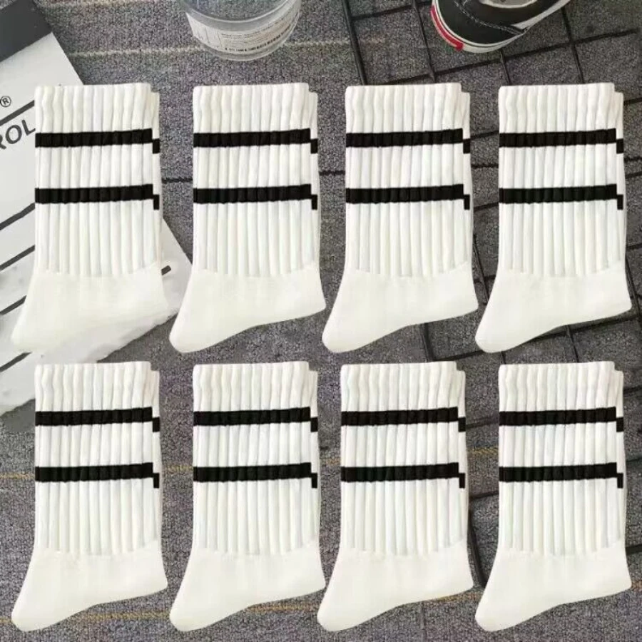 Five Random Pairs Unisex Casual Striped Mid-calf Socks for Autumn Breathable,sweat-absorbent,comfortable for Daily Wear