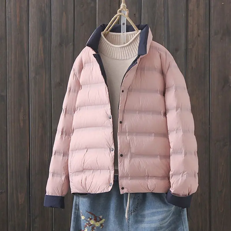 Autumn and Winter Fashion New Women's Down Jacket Commuter Stand Collar Short Double Sided Jacket