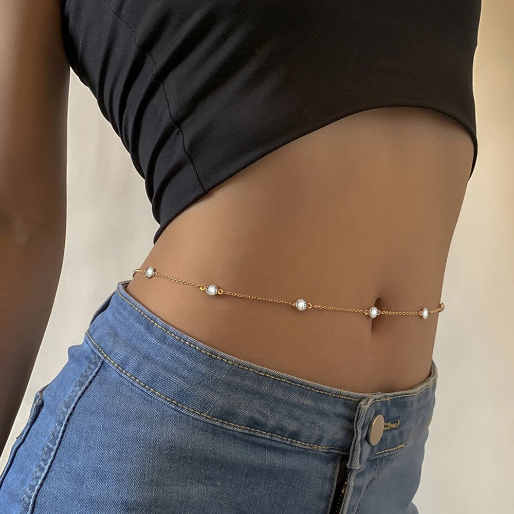 MinaMaMa 2022 New Stainless Steel Bikini Jewelry Crystal Waist Chain Belly Chain For Women Girls Minimalist Sexy Body Accesorios