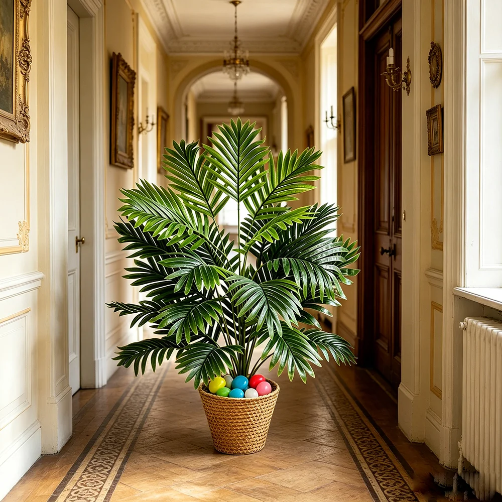 Duży sztuczny drzewo palma o wysokości 70-120 cm, tropikalne zielone liście, sztuczne rośliny, plastikowa monstera, sztuczna gałązka drzewa do dekoracji domu i kuchni.