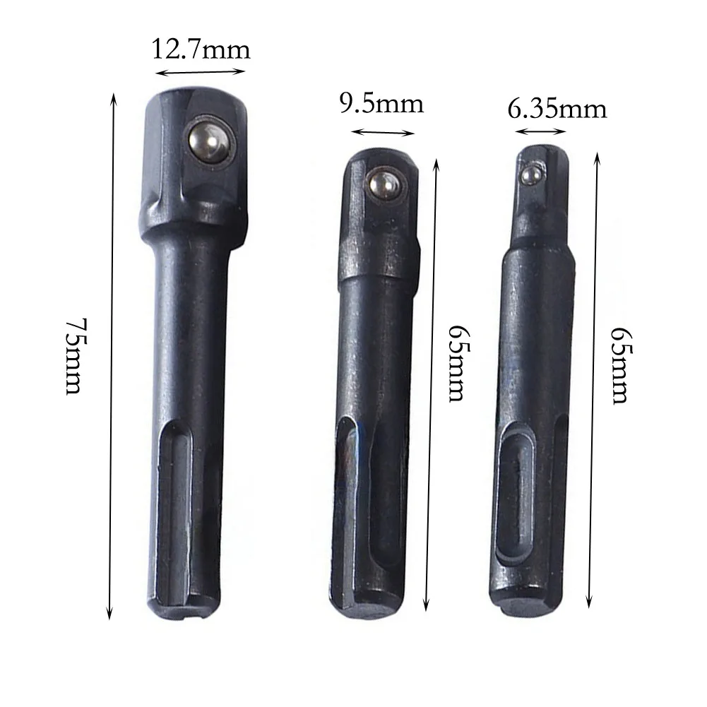 3 Piece Socket Extension Rod Set for Electric Wrench For SDS PLUS Fit 1 Quarter 3 Eighth 1 Half Inch Drive Chrome Vanadium