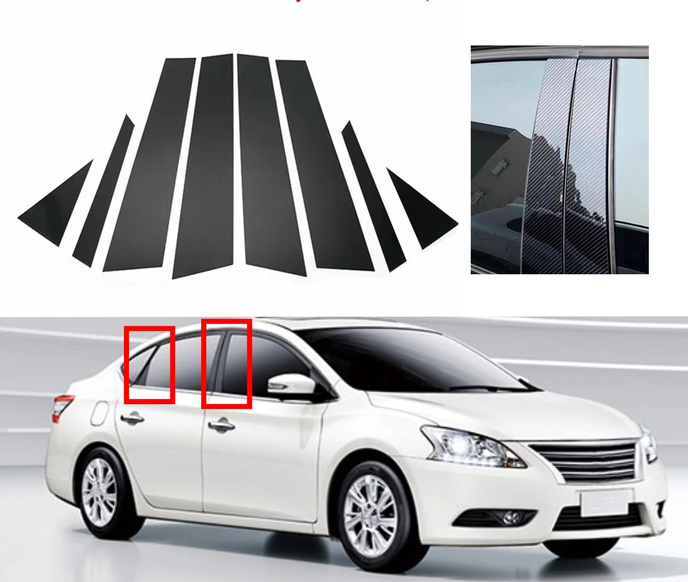 

8Pcs Silver Carbon Gloss Black Pillar Post Fit for Nissan Sentra 2013 2014 2015 2016 2017 2018 Door Side Trim Window Cover