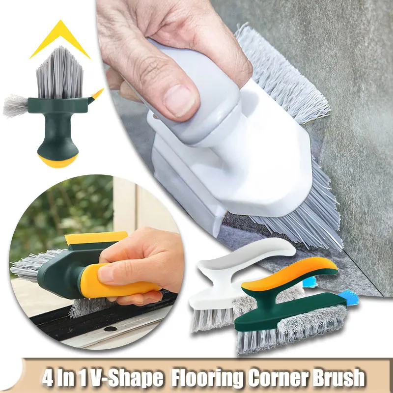 

4 In 1 V-Shape Cleaning Brush Kitchen Bathroom Tile Floor Gap Cleaning Brush Window Groove Wall Corner Toilet Brushes Tools