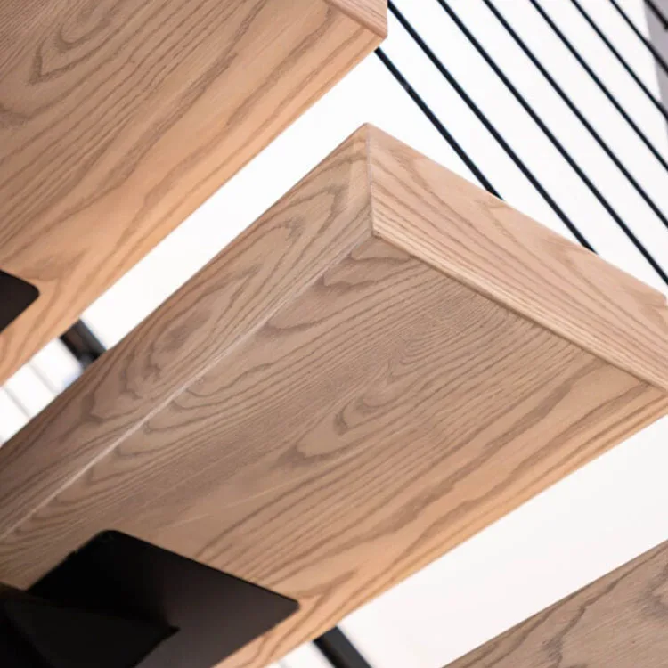 맞춤형 유럽식 고급 플로팅 계단 유리 및 나무 계단 LED 조명 실내 계단용 서스펜션 사다리