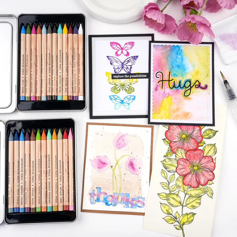 12Colors Water-Soluble Colored Pencils Woodless Watercolor Pencils Set Dry and Wet Use Water Reactive Pigment Pencils Art Suppli