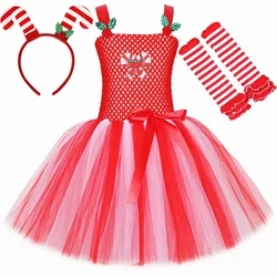 Girls Christmas Dress Red White Christmas Party Candy Cane Costume Kids Toddler Holiday Xmas Party Tulle Tutu Dresses Clothes