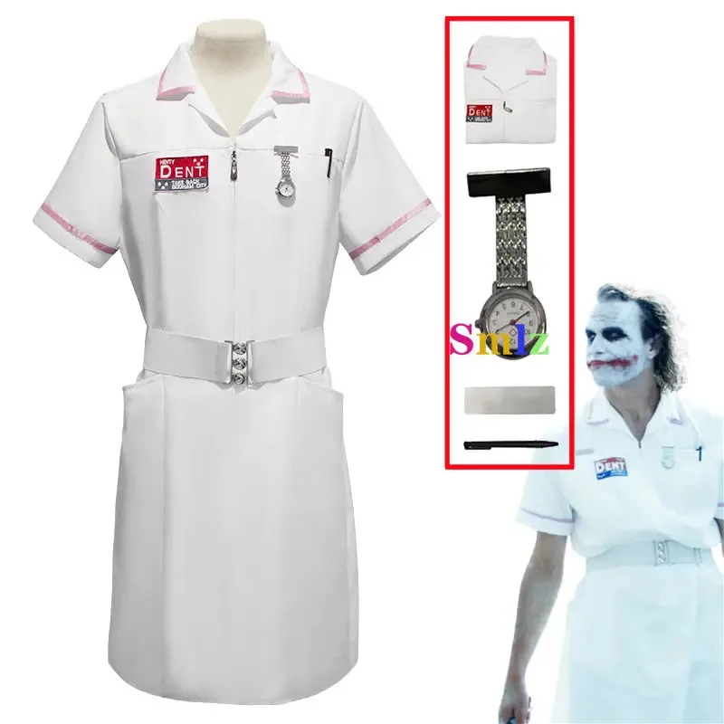 

Movie Joker Cosplay Jack Nurse Costume Uniform Cosplay Scary Bat Joker Dress Pocket Watch Pen Halloween Cos Set
