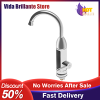 Caravan Electric Heating Faucet 3000W 220V RV Water Heater 360° Rotation IPX4 Waterproof 15.16in Height Silver Single Handle