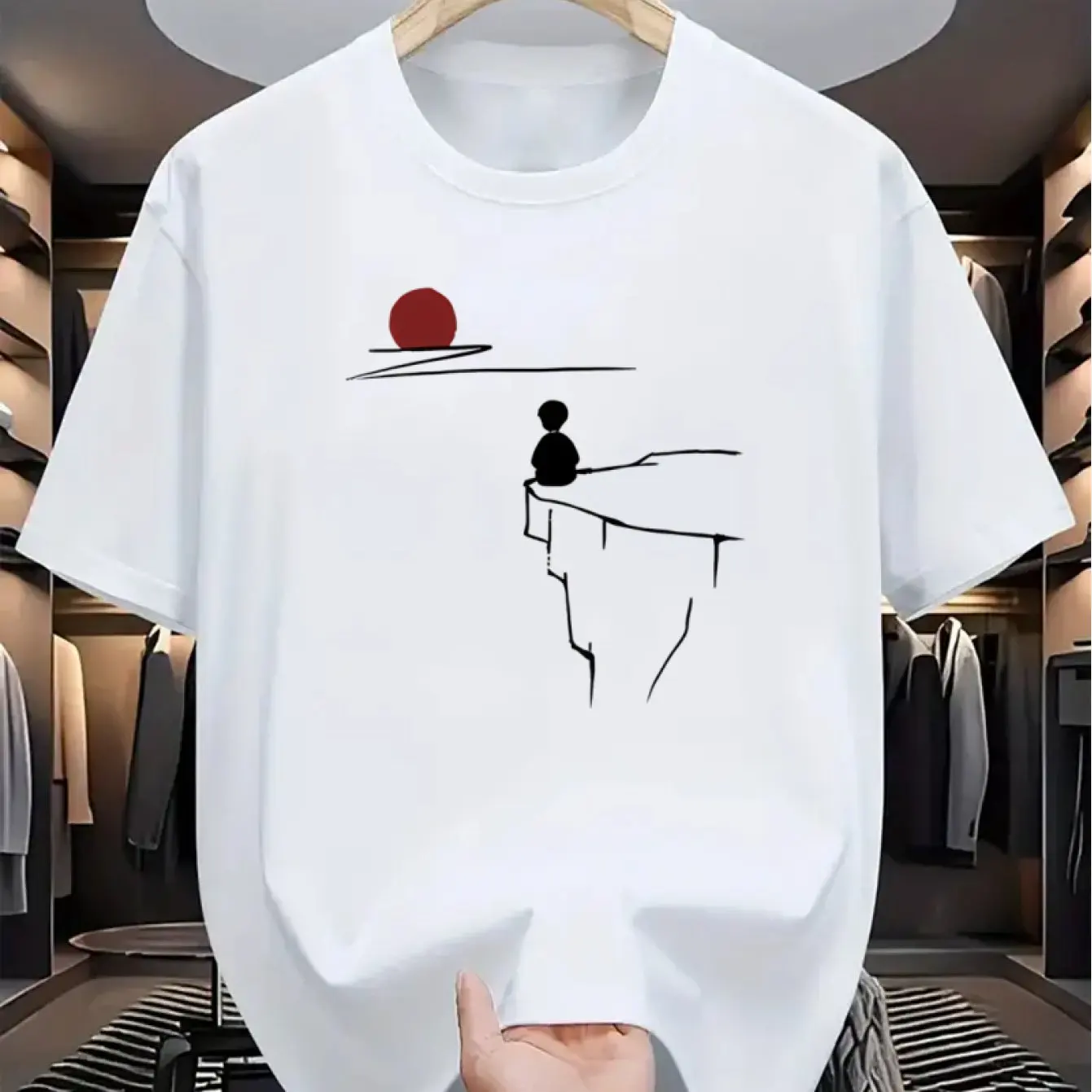 Vintage Japanese Style Cliff Meditation Print Summer Fashion T-Shirt for Women's Short Sleeve Casual Tee Zen Graphic