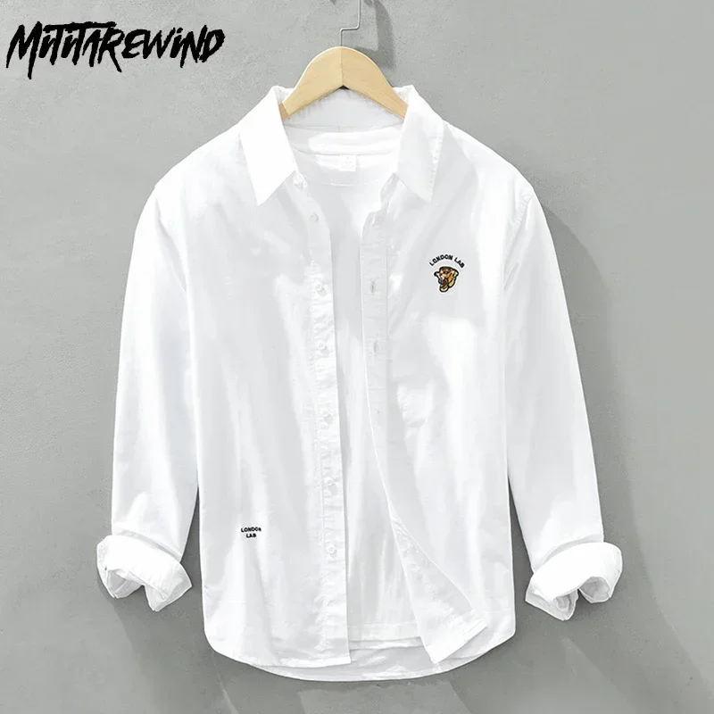 

Мужская рубашка с длинным рукавом для весны и лета, повседневная, 100% хлопок, удобная, в корейском стиле, с вышивкой, молодежная, модная, топ