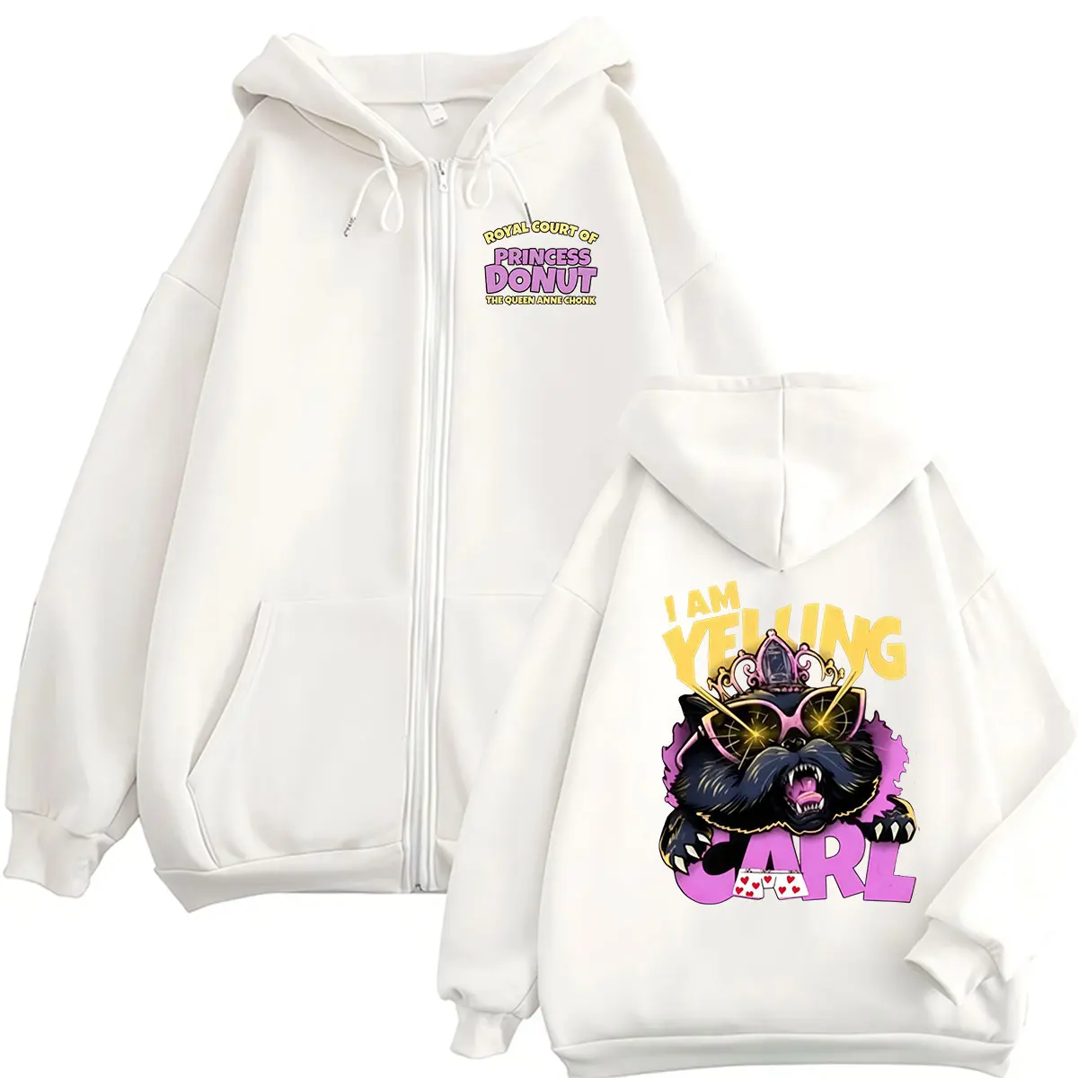 I Am Yelling Carl Two Sides Princess Donut Zipper Hoodie Dungeon Crawler Carl Game Cosplay Pullover Coats Sweatshirts Men Women