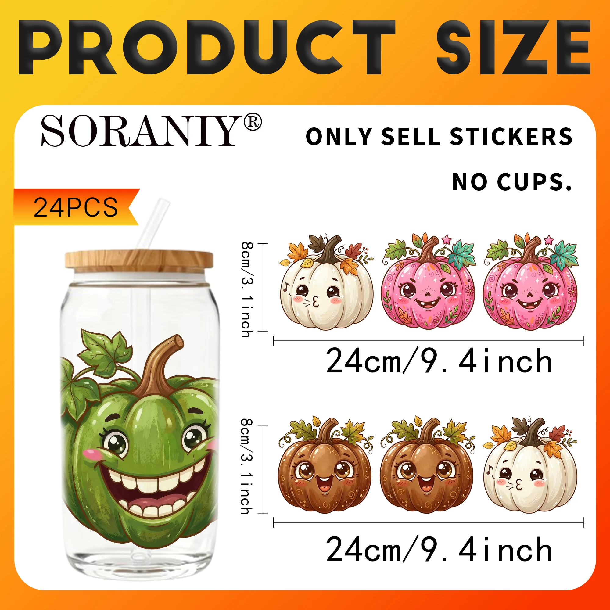 UV DTF Transfer Stickers - 24Pcs/Set Autumn Halloween Pumpkin Theme UV DTF 16OZ DIY Transfer Stickers