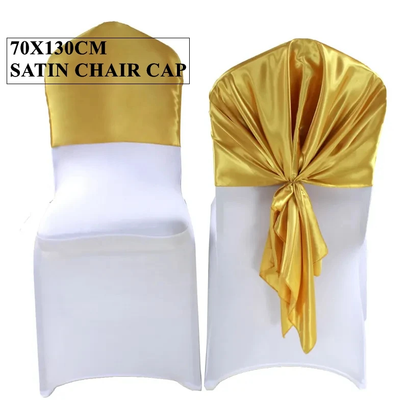 Gold Color 70X130CM Satin Chair Cap Hood Fir For Banquet Wedding Chair Cover Event Party Decoration