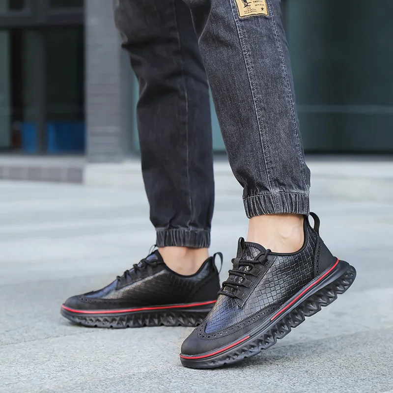 Casual Shoes Woven Texture Design Shoes for Men Artificial Leather Brogues Shoes British Style Thick Sole Men's Casual Sneakers
