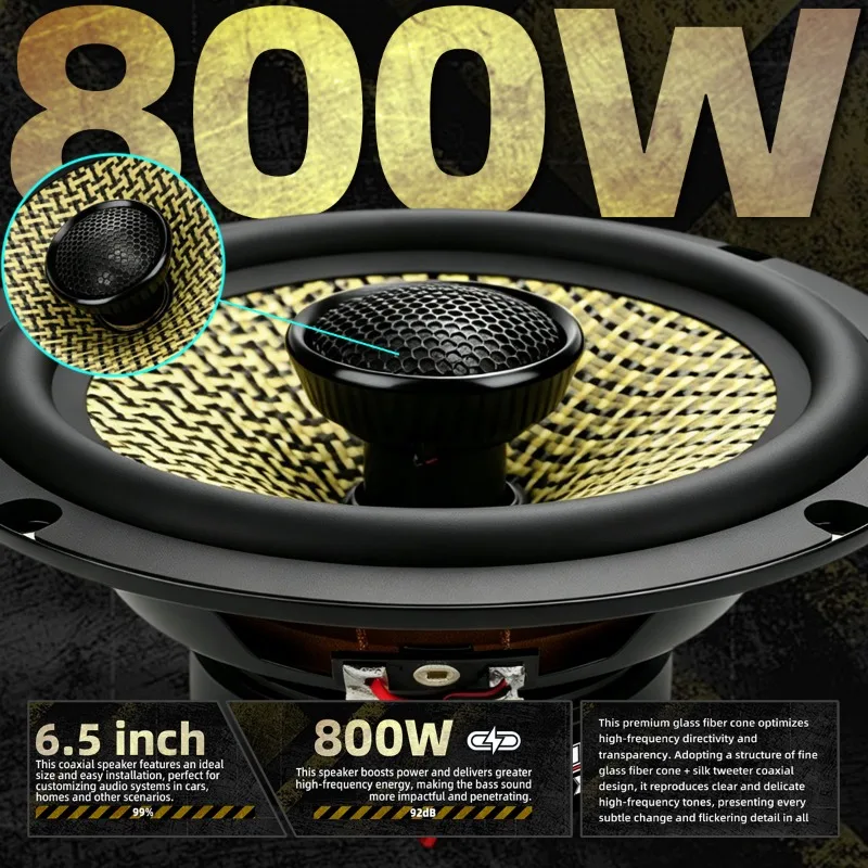 2pcs 6.5 Inch Car Coaxial Speaker 800W Universal Car Speaker 2 Range Surround Sound System Modification Hifi Home Music Sound