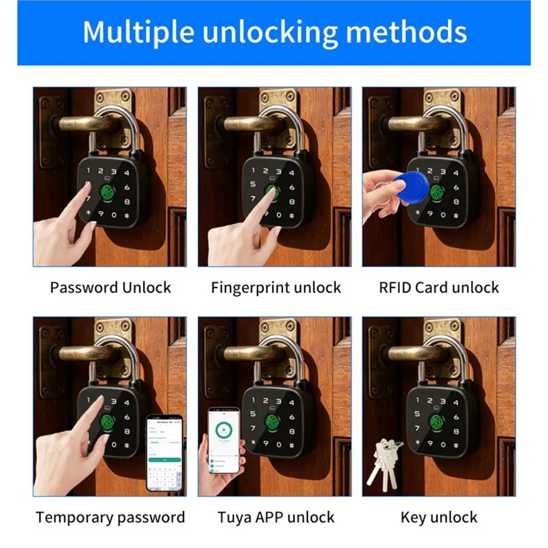 ABKW-Tuya APP Enabled Biometric Fingerprint Password Bluetooth Smart Padlock Mini Waterproof Electric Lock For Locker Luggage Gy