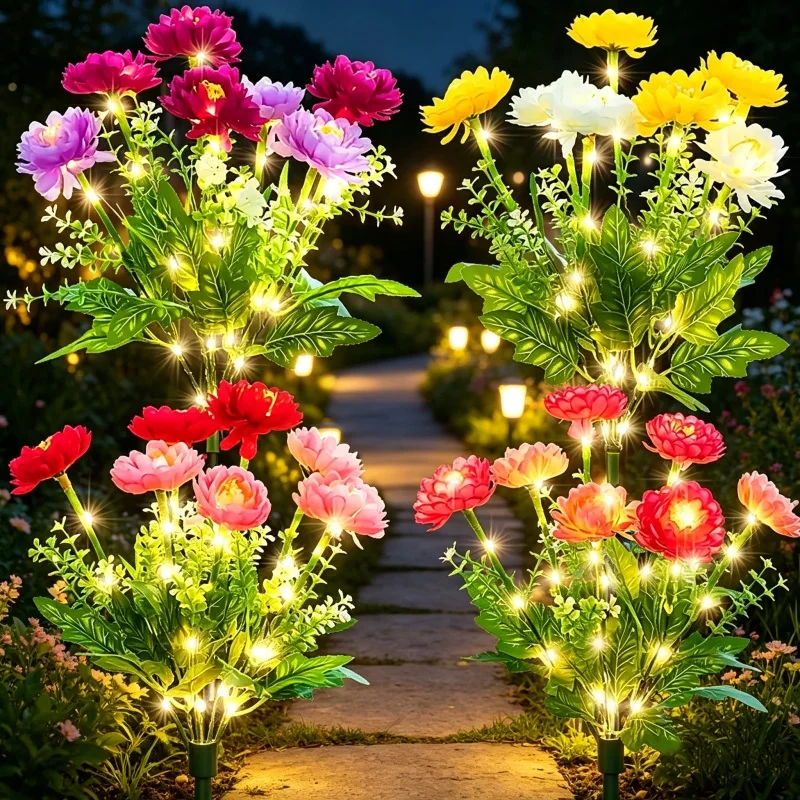 Solar LED Snow Lotus Flower Lawn Lamp Outdoor Waterproof Yard Lights Garden Courtyard Holiday Wedding Party Christmas Decoration