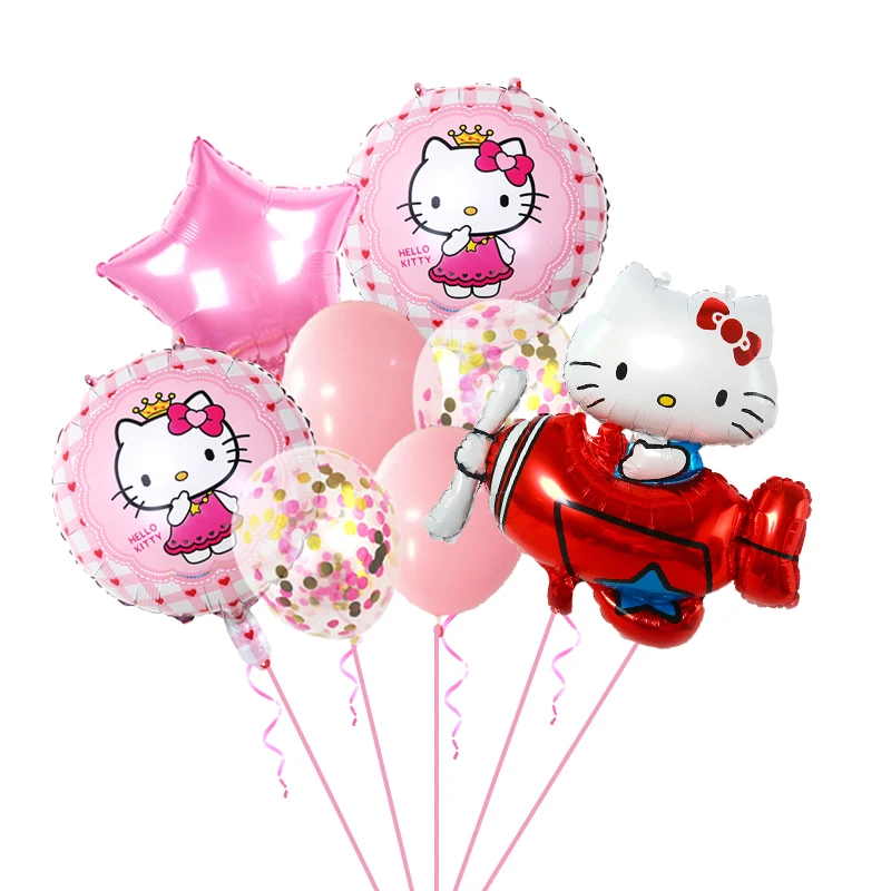 Cartoon Hello Kitty Y2K Aluminum Film Balloon Sanrio Cute Kt Cat Birthday Set Girl\'s First Birthday Decorating Party Gift