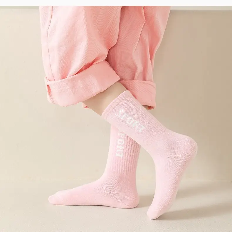 5 Pairs Kids Crew Socks, Sport Letter Print Soft Elastic Mid‑Calf Socks, Colorful Casual Socks For Boys Girls 1‑14Y