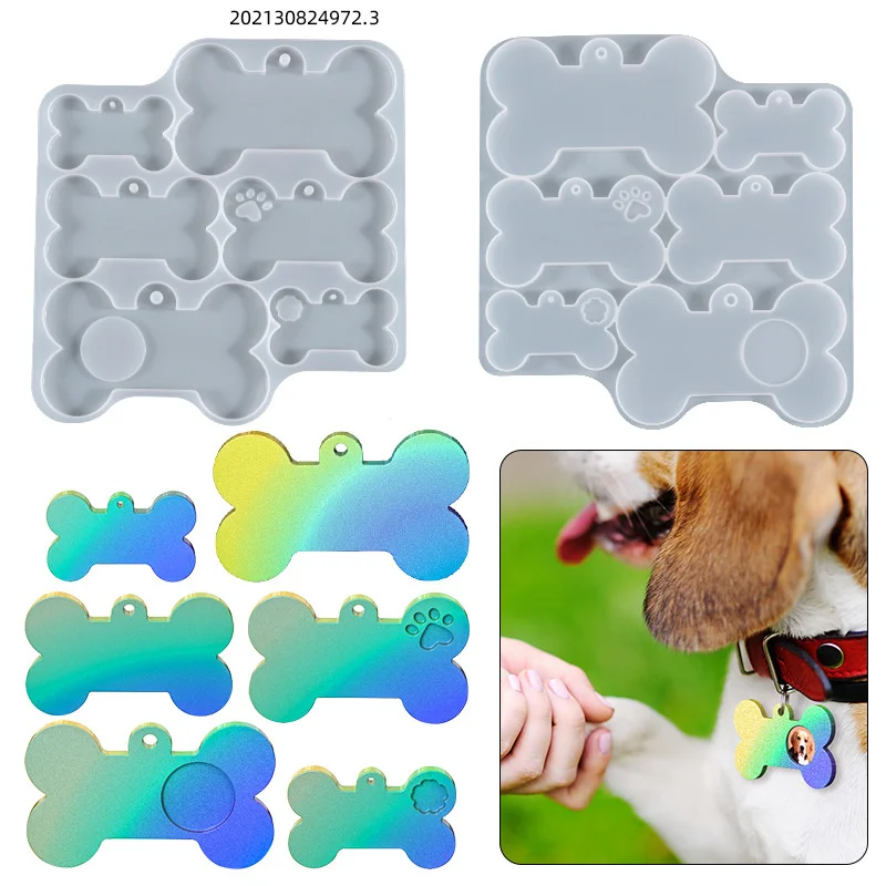 

Full size six link shape bone with hole silicone mold made of epoxy resin can be used for pet pendant key chain accessories