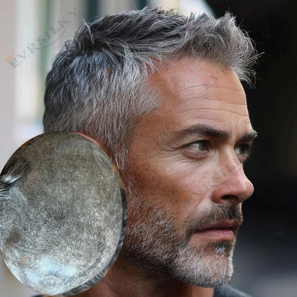 1B80 1B40 1B65 شعري طبيعي متين فائق النحافة 0.1 مللي متر جلد PU للرجال شعر مستعار 1B # قطعة شعر بشري أشقر بني أسود 100% باللون الرمادي #1