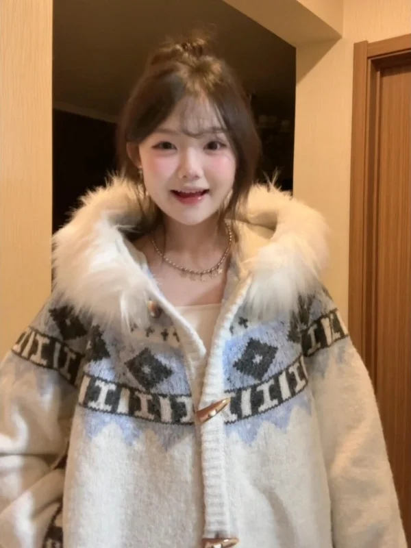 

Вязаный свитер с меховым воротником, пальто, женский осенне-зимний свободный крой, повседневный длинный кардиган на пуговицах из мягкого материала