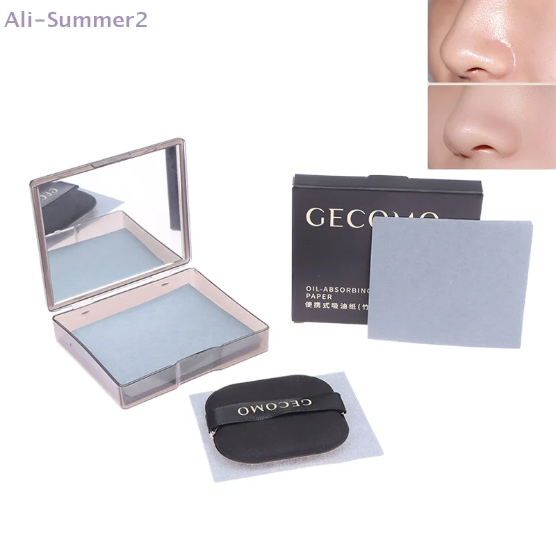 

{Summer2} 100 шт. бамбуковая промокательная бумага с зеркалом и пуховкой для макияжа, освежающие портативные маслопоглощающие листы для ухода за кожей лица