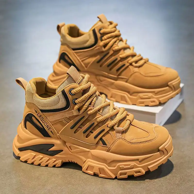 

Men's Work Boots 2025 Autumn Winter Chunky Sole Outdoor Hiking Shoes Dad Shoes Style Height Increasing