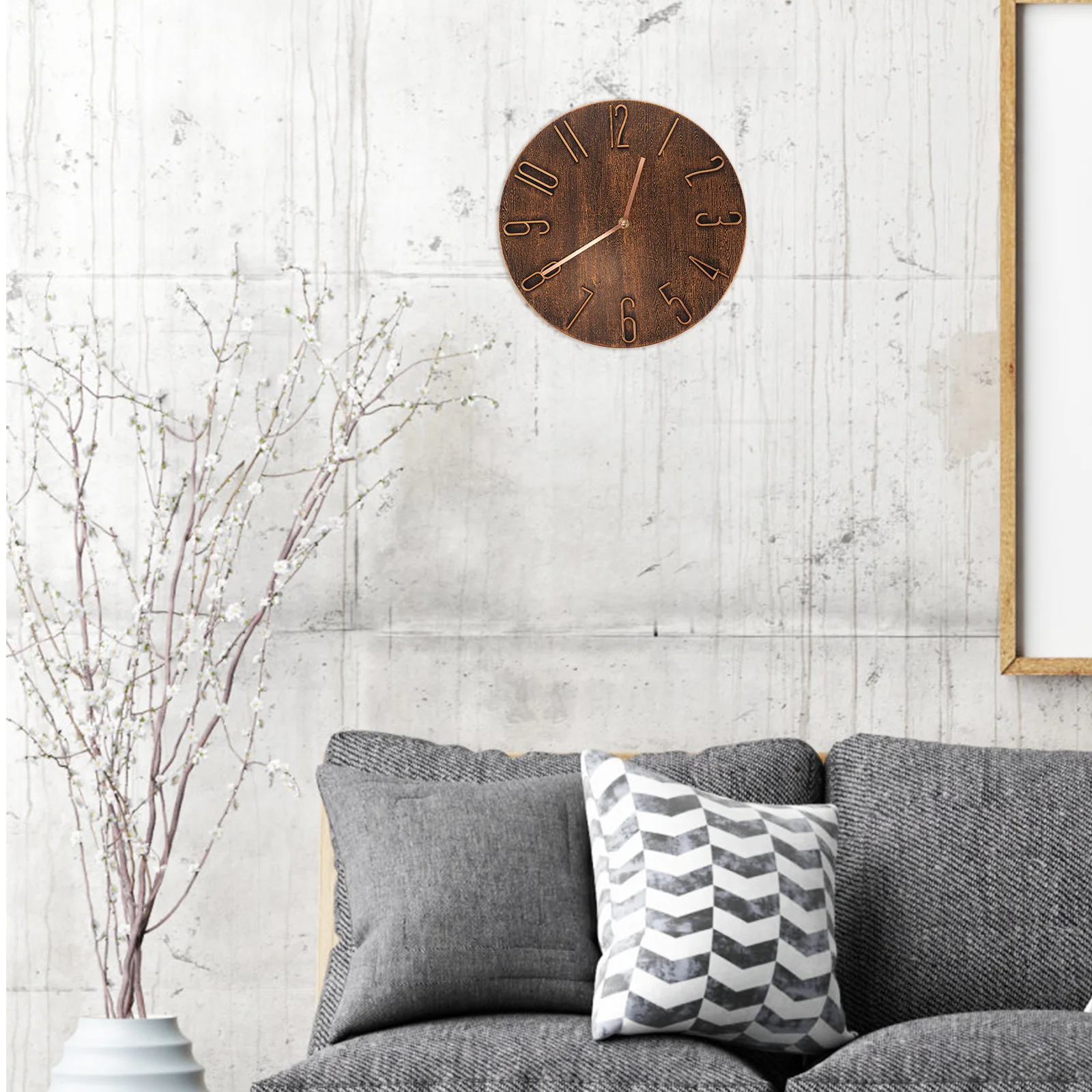 

Frameless Retro Quartz Wall Clock Silent Non Ticking Modern Decorative Clock Brown for Office Home Bedroom Living Room Wall