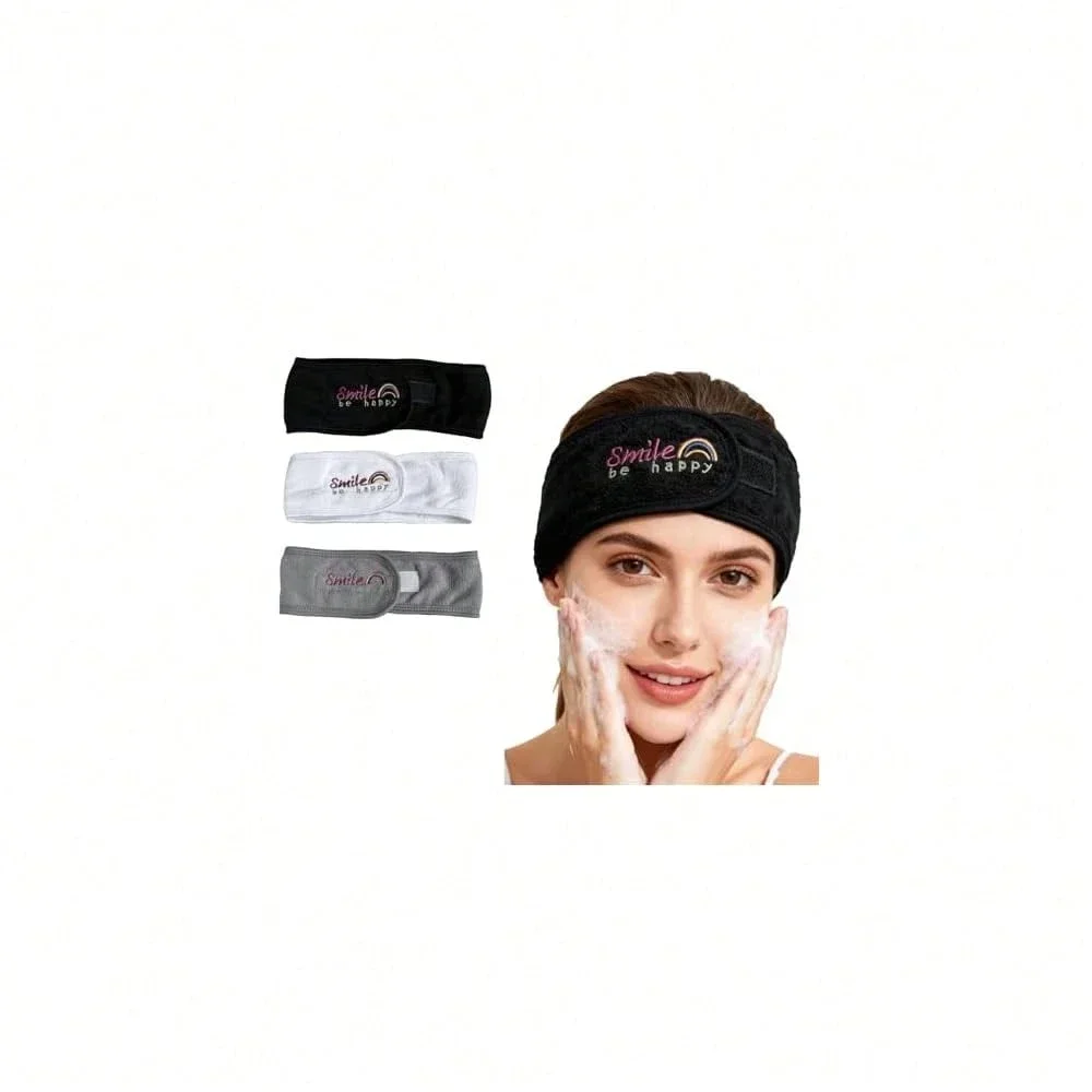 

3pcs Adjustable Skincare Headband For Face Washing Shower Makeup Spa Towel Hair Band With Embroidery