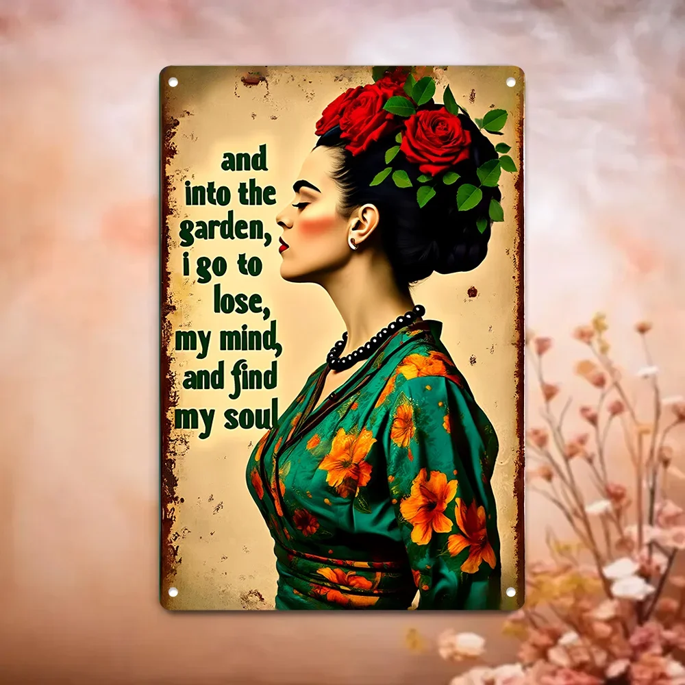 Vintage Style Iron Tin Sign Garden Soul Quote Decor Floral Lady Art Metal Plaque Garden Wall Art Mother's Day Perfect Gift