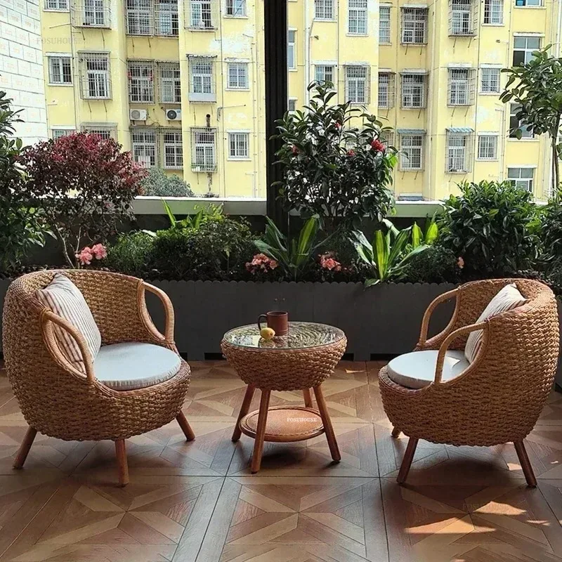 Garden Furniture Set Balcony Natural Rattan Backrest Chairs Small Table Chair Set Home Courtyard Outdoor Furniture