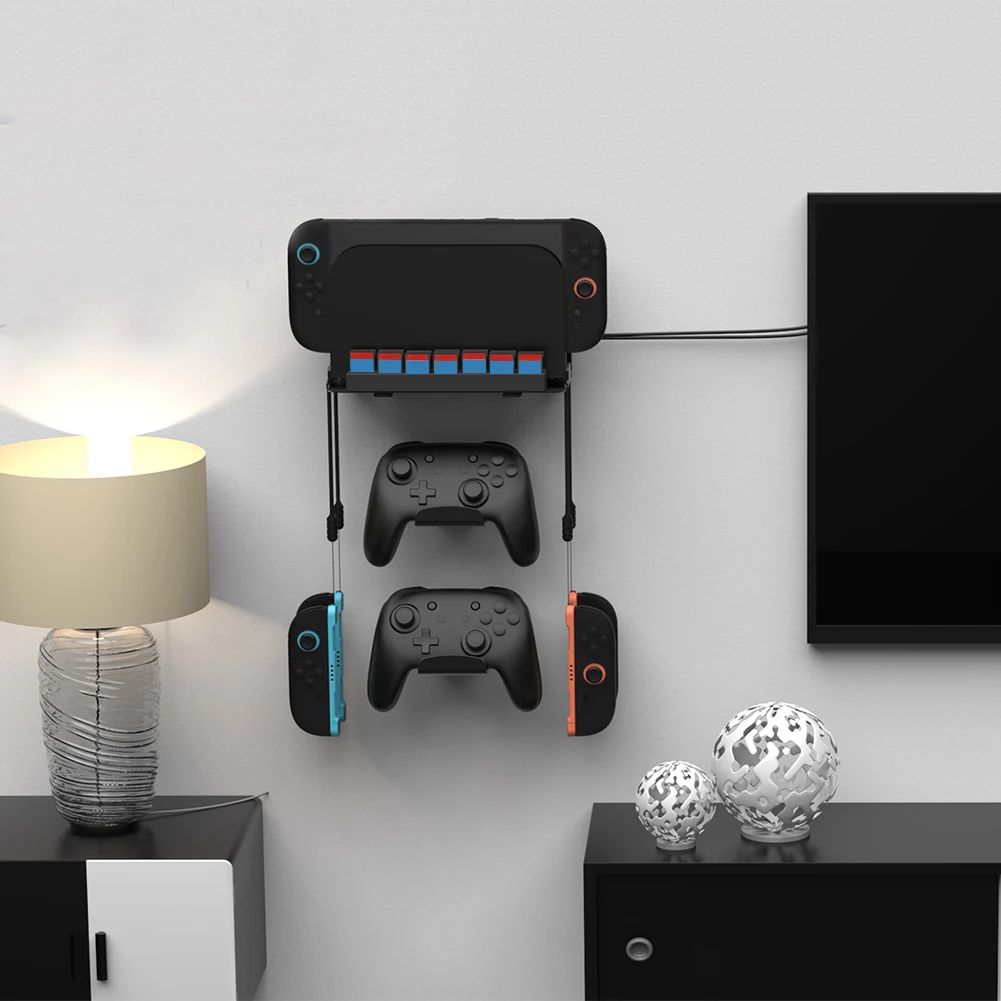 حامل وحدة التحكم مع فتحات لبطاقة الألعاب و4 منظم تخزين شماعات Joy-Con مع حامل وحدة تحكم لجهاز Nintendo Switch2