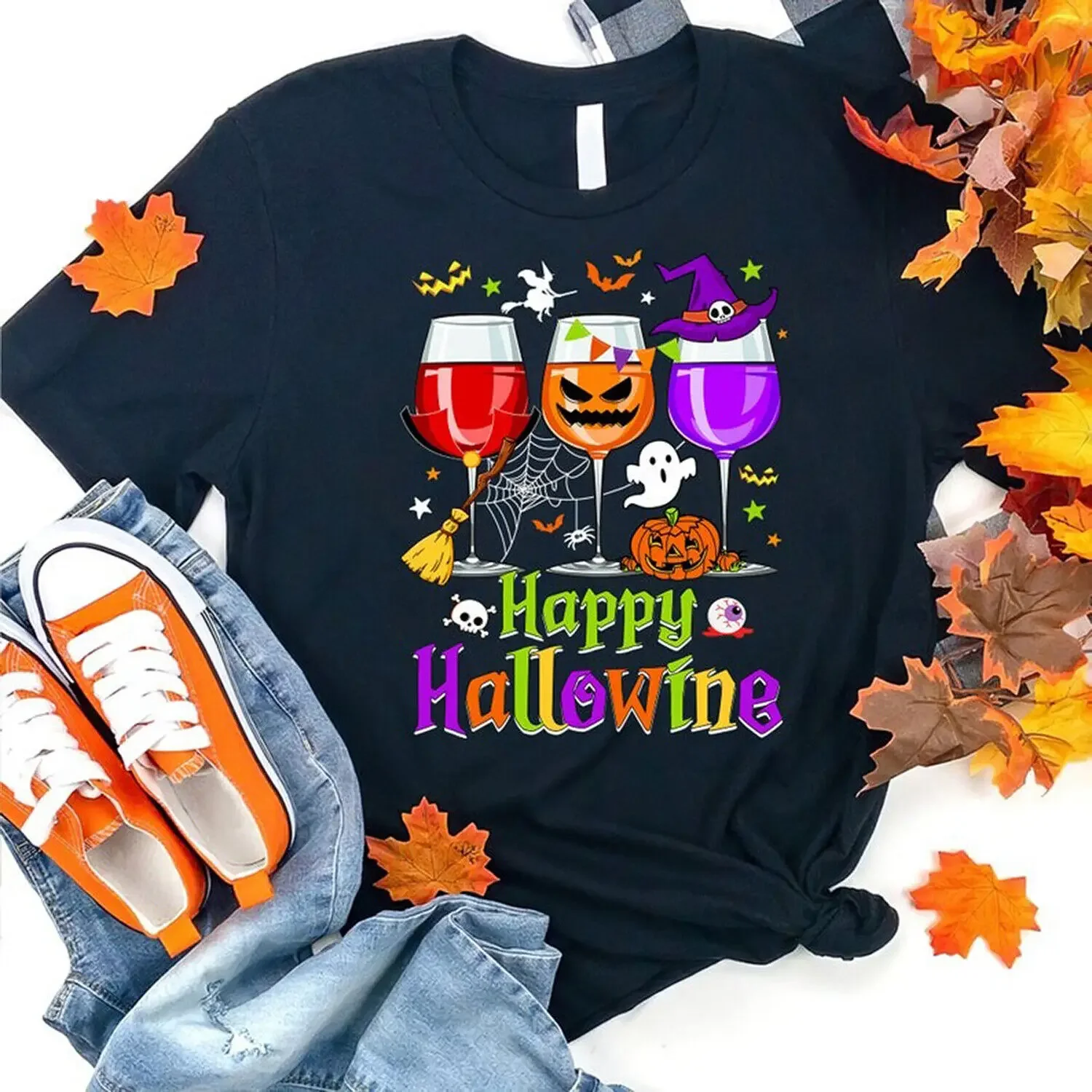 Happy Hallowine Shirt, Funny Wine Halloween Hallo Wine Alcohol Drinking Wine Hal