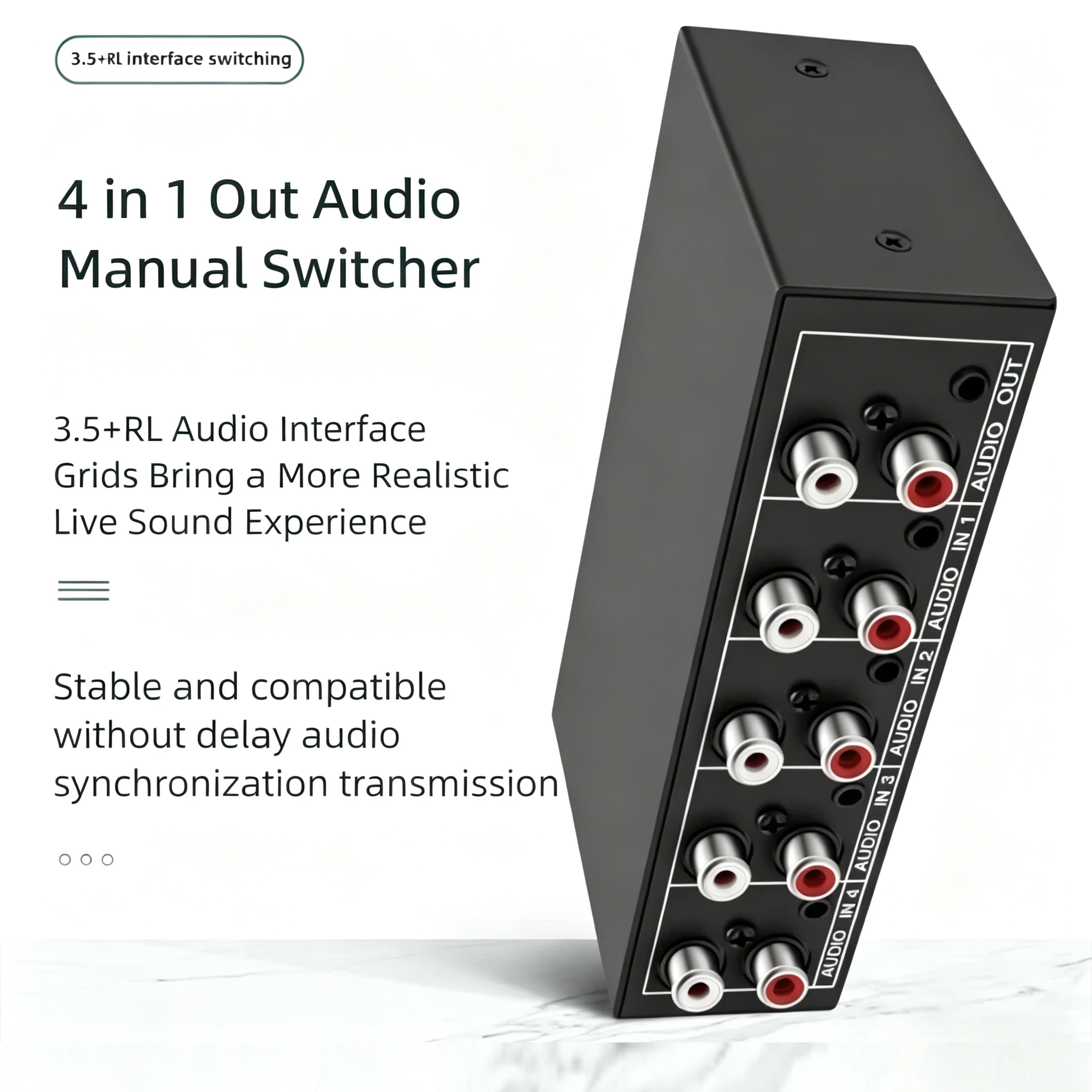 4 in 1 RCA AUX Stereo Audio Selector Audio Switcher 4 inputs 1 Output Passive 3.5mm Aux L/R RCA Audio Switch Box Analog Sharer