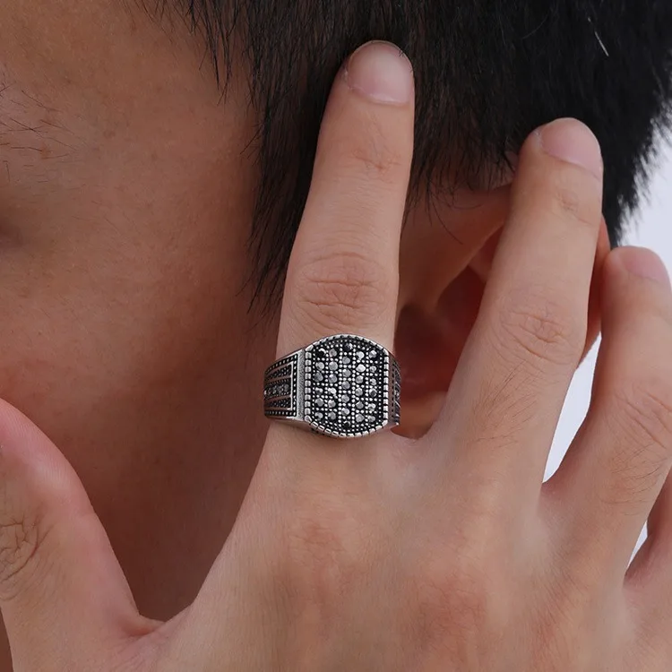 Stainless Steel Black Zircon Ring for Men Signet Ring Wedding /Eengagement Jewelry