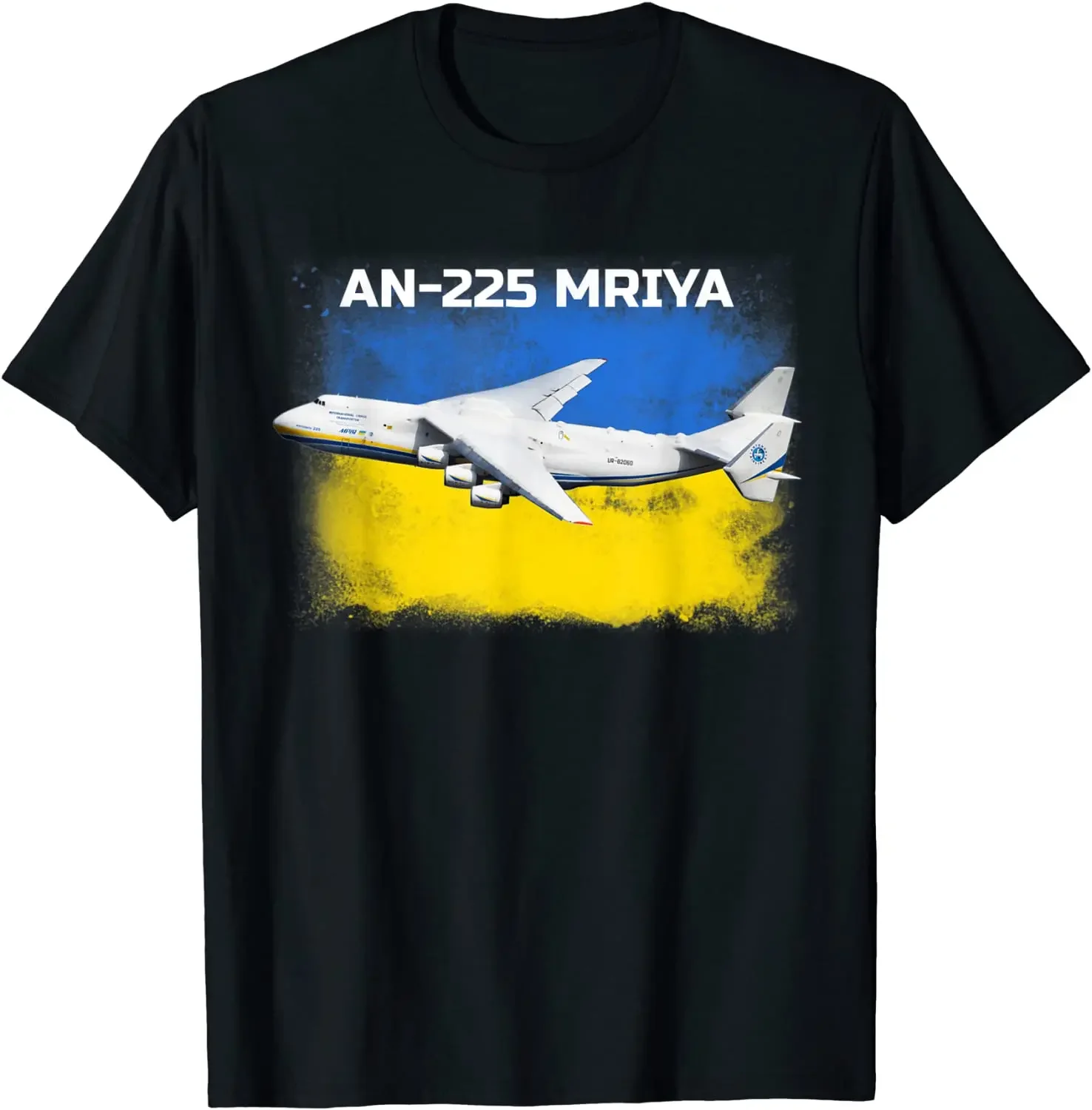 Ukrainian Flag An-225 Mriya Strategic Cargo Aircraft T-Shirt 100% Cotton O-Neck Summer Short Sleeve Casual Mens T-shirt