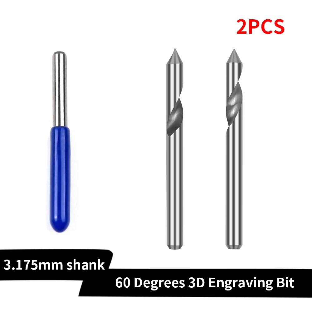 3.175mm Single-Flute Spiral Taper Tip Drill, 60°, 0.1 For use with CNC engraving machines with ER11-3.175 chucks 2pcs