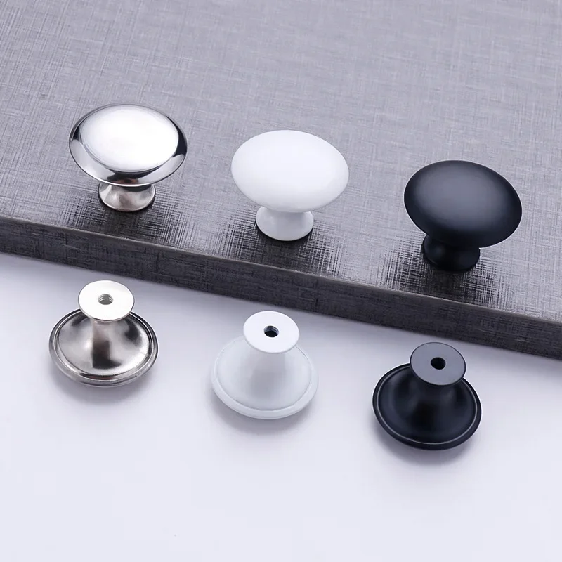 European Mushroom Porcelain White Black Single Hole Handle Modern Simple Wardrobe Cabinet Round Stainless Steel Drawer