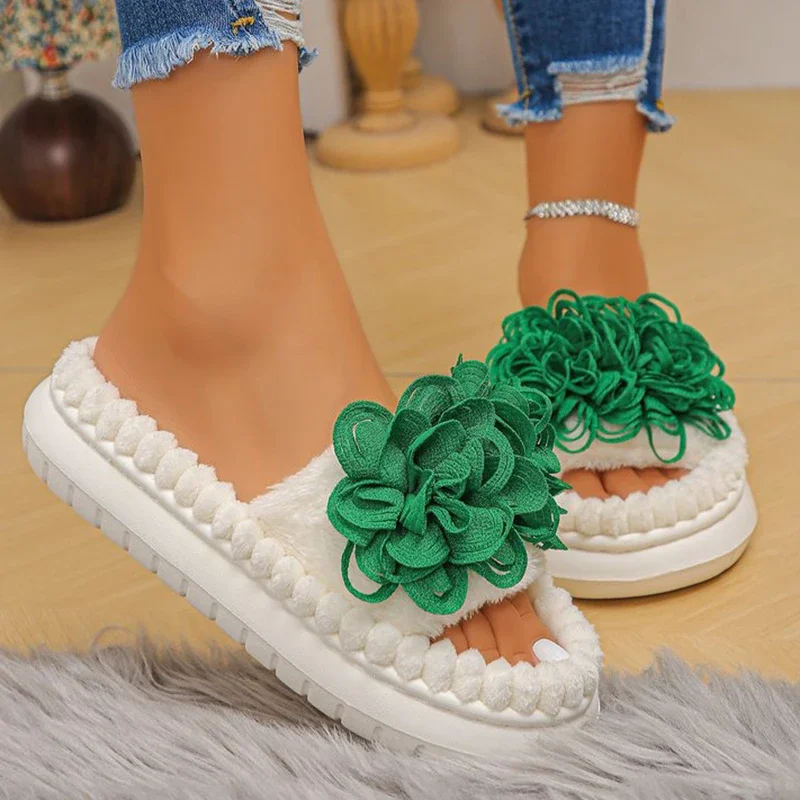 2025 شتاء جديد المرأة مفتوحة الأصابع نعال قماش سميكة القاع المنزل النعال المريحة خفيفة الوزن المضادة للانزلاق القطن السحب #3