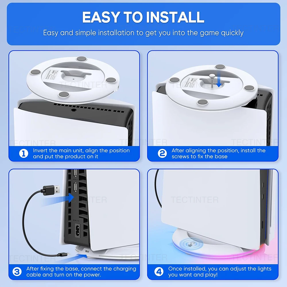 حامل تبريد عمودي مع ضوء RGB لوحدة التحكم PS5 ذات القرص النحيف/الإصدار الرقمي وحامل قاعدة مضاد للانزلاق ملحقات الألعاب