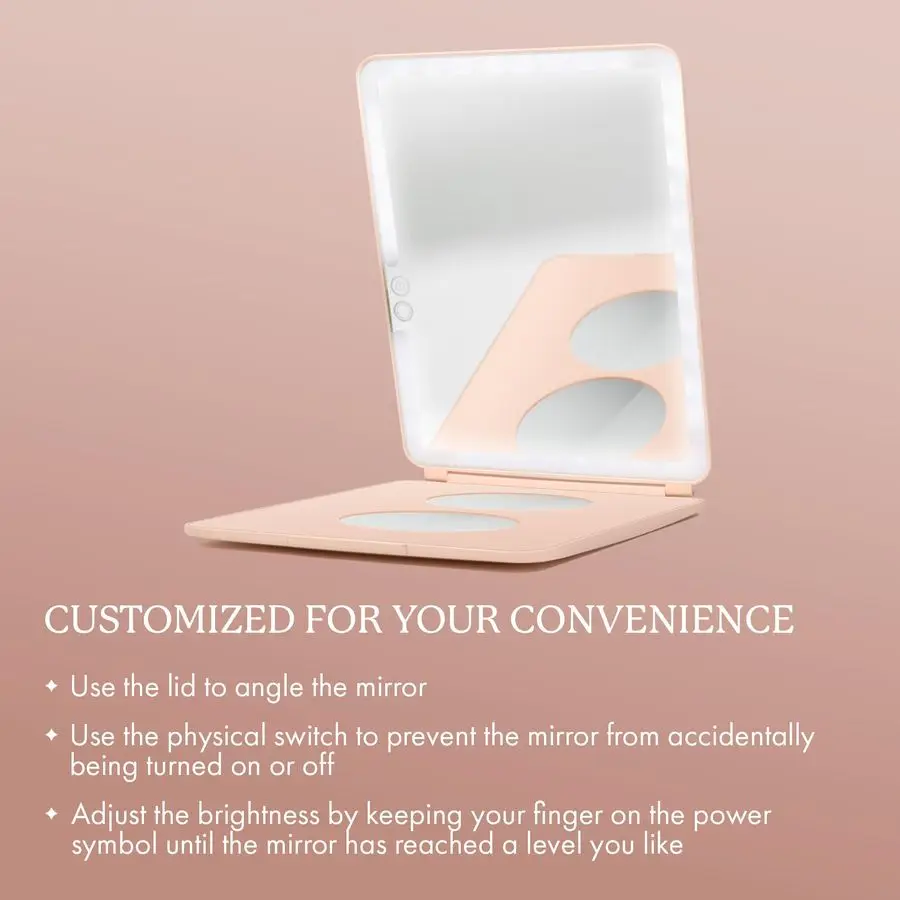 Handheld Makeup Mirror with Lights, Pose 2.0 Blush Light Up Travel LED Mirror with 3X amp 5X Magnification Dimmable Lighting amp