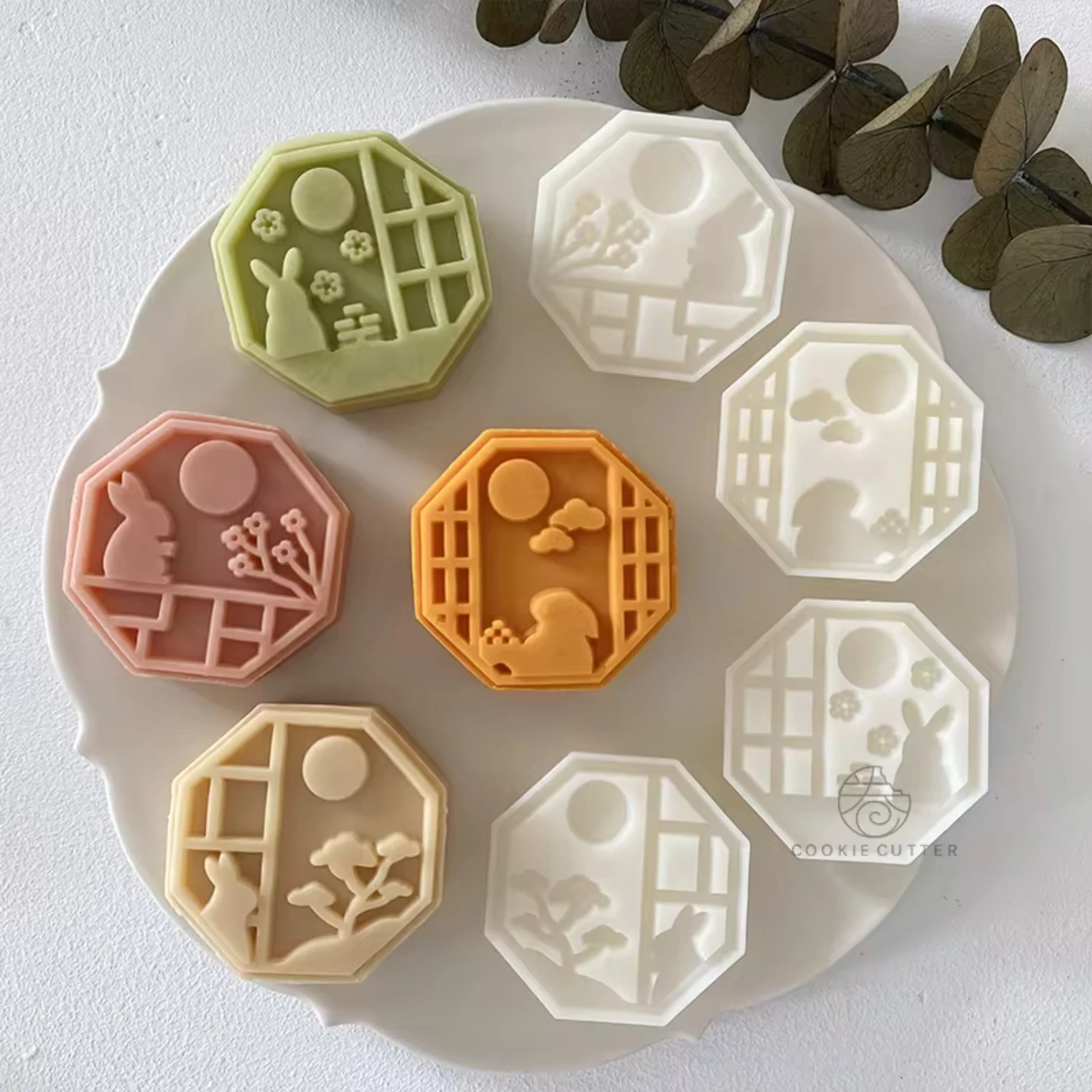 4Pcs/Set Easter Mooncake Mold Bunny Shape DIY Hand Pressure Pastry Mold Mid Autumn Festival Fondant Cake Mould Decoration Tool