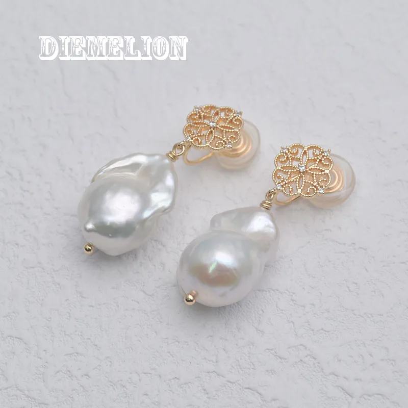 

Elegant 15-20mm Natural Freshwater Baroque Pearl Clip on Earrings Classic No Ear Hole Non Pierced Drop Earring for Women Jewelry