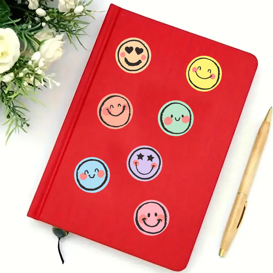 500 Pcs Colorful Round Face Stickers – Pastel Gradient Expressions, Self-Adhesive Matte Labels for Scrapbooking, Journals
