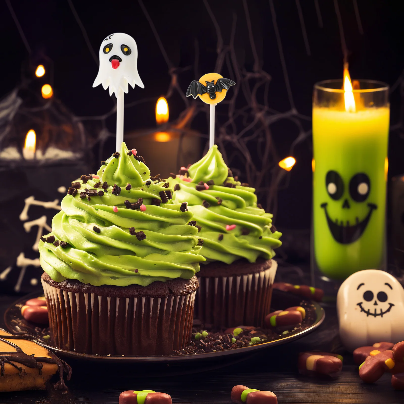 

12pcs Cake Decoration Halloween Toppers Ghost Pumpkin Witch Castle Flags for Party Cupcake Muffin Cake DIY Insert Eco Friendly